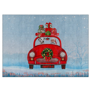 Dalmatian Dog In Car With Santa Claus Cutting Board