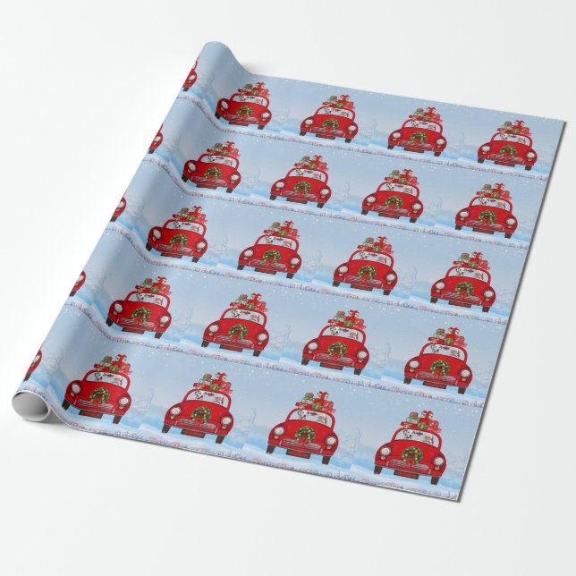 Dalmatian Dog In Car With Santa Claus  Wrapping Paper (Unrolled)