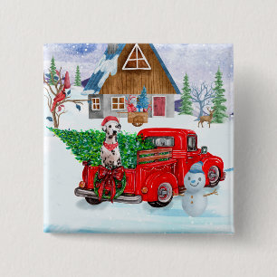 Dalmatian Dog In Christmas Delivery Truck Snow 15 Cm Square Badge