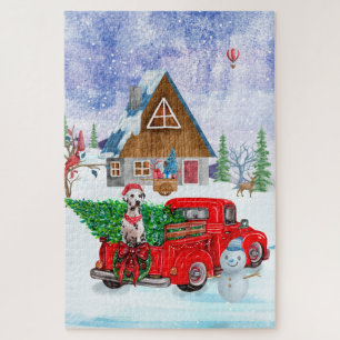 Dalmatian Dog In Christmas Delivery Truck Snow Jigsaw Puzzle