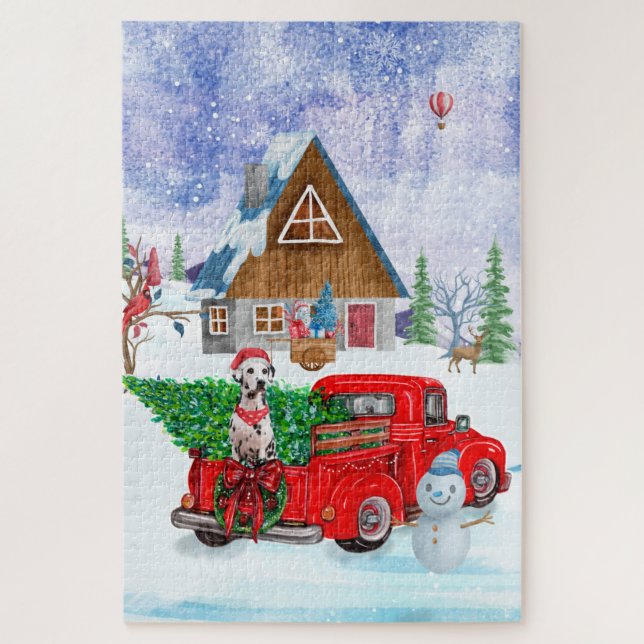 Dalmatian Dog In Christmas Delivery Truck Snow  Jigsaw Puzzle (Vertical)
