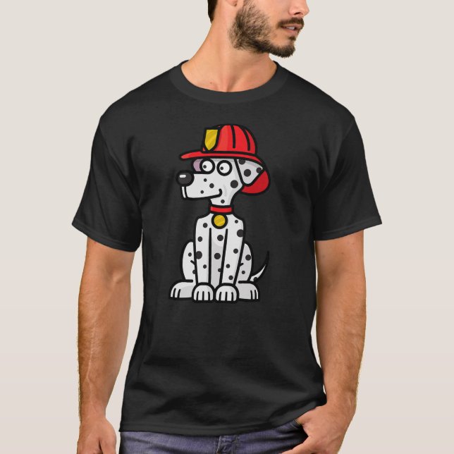 Dalmatian Dog in Firefighter Hat Cartoon T-Shirt (Front)