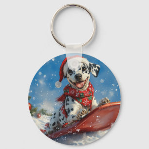 Dalmatian Dog in Sledge Let it Snow Christmas Key Ring