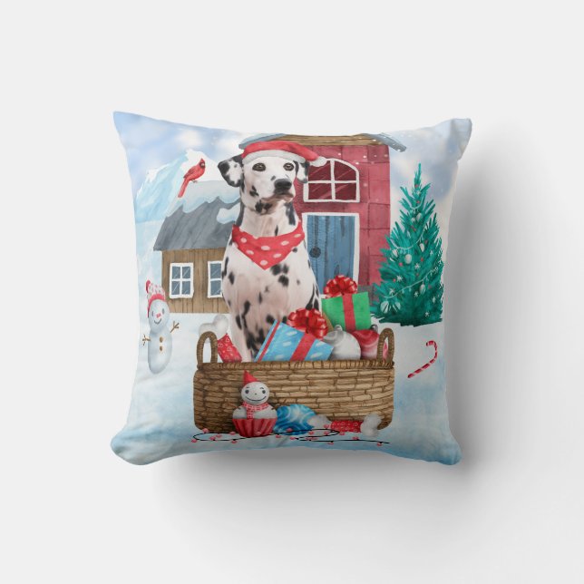Dalmatian Dog In snow Christmas Dog House  Cushion (Front)