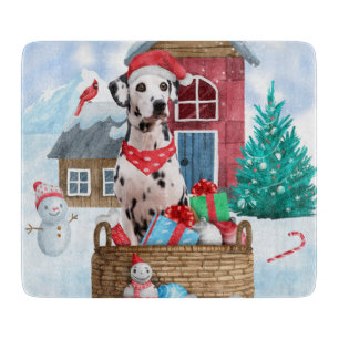 Dalmatian Dog In snow Christmas Dog House Cutting Board