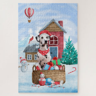Dalmatian Dog In snow Christmas Dog House Jigsaw Puzzle