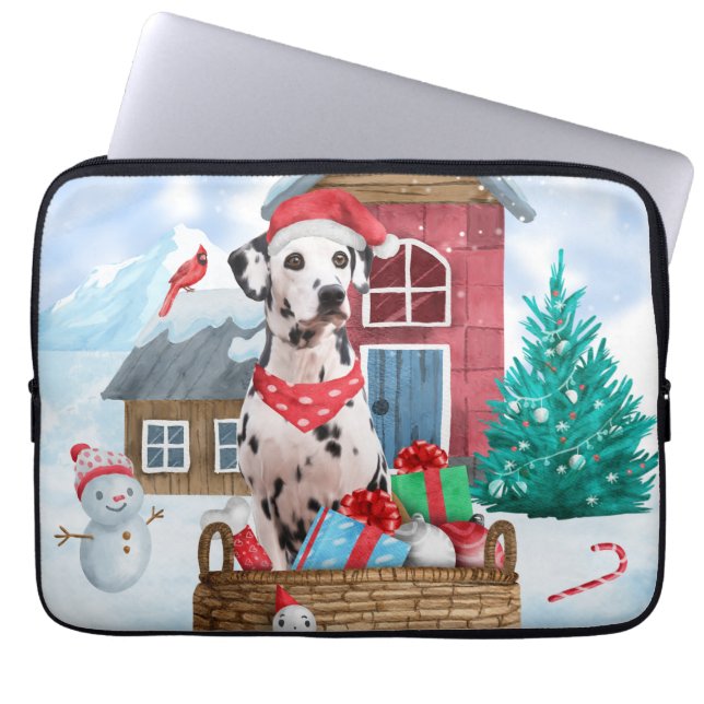 Dalmatian Dog In snow Christmas Dog House Laptop Sleeve (Front)