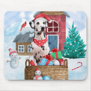 Dalmatian Dog In snow Christmas Dog House Mouse Pad