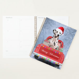 Dalmatian Dog in Snow sitting in Christmas Truck Planner