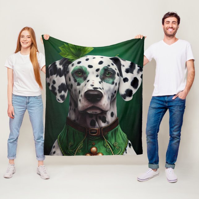 Dalmatian Dog in St. Patrick's Day Dress Fleece Blanket (In Situ)