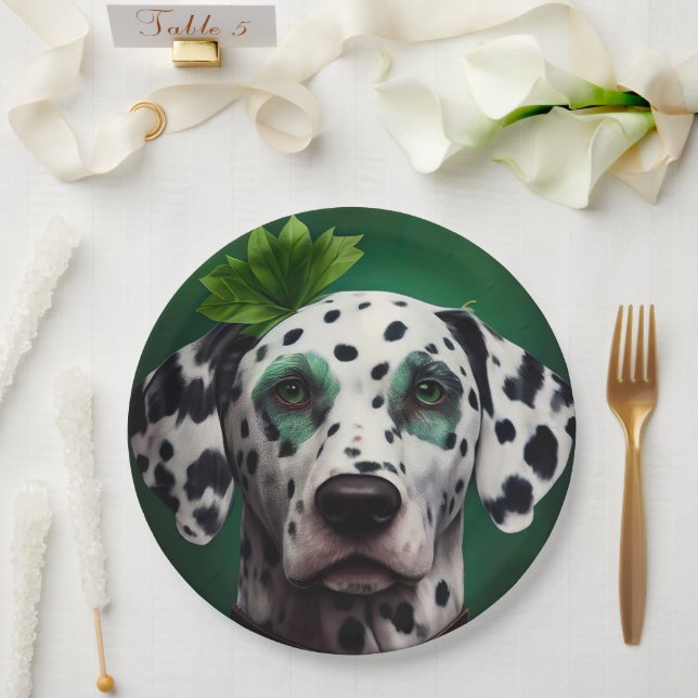 Dalmatian Dog in St. Patrick's Day Dress Paper Plate (Wedding)
