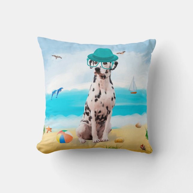 Dalmatian Dog on Beach  Cushion (Front)