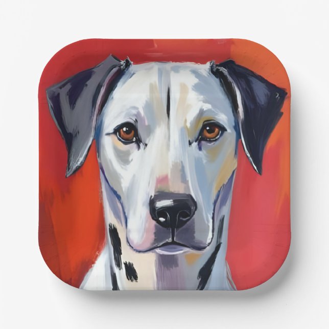 Dalmatian | Dog Painting Pet Watercolor Paper Plate (Front)