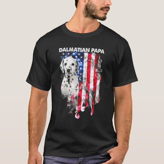 Dalmatian Dog Papa Usa Flag Happy Father's Day 4th T-Shirt (Front)