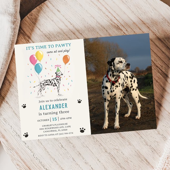 Dalmatian Dog Pawty Puppy Birthday Party Photo Invitation (Creator Uploaded)