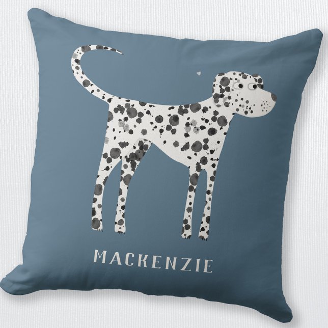 Dalmatian Dog Personalised Cushion (Cute Dalmatian dog personalized name pillow for animal lovers)