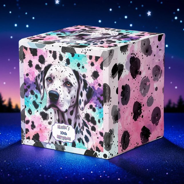 Dalmatian Dog Pink Purple Turquoise Birthday Favour Box (Creator Uploaded)