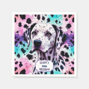 Dalmatian Dog Pink Purple Turquoise Birthday Napkin