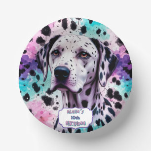 Dalmatian Dog Pink Purple Turquoise Birthday Paper Plate