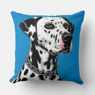 Dalmatian Dog Portrait Against Blue Background Cushion