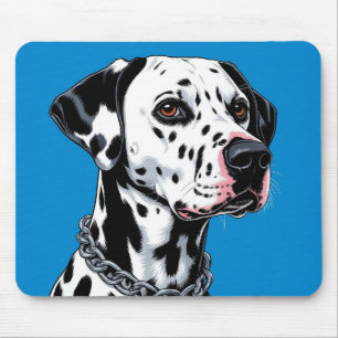Dalmatian Dog Portrait Against Blue Background Mouse Pad