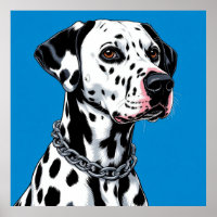 Dalmatian Dog Portrait Against Blue Background