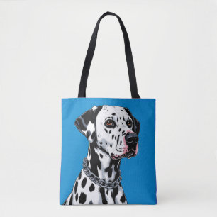 Dalmatian Dog Portrait Against Blue Background Tote Bag