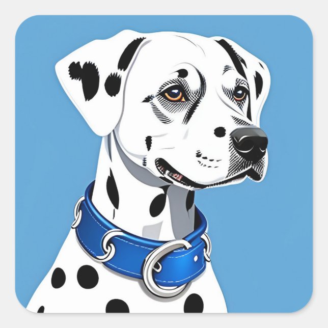 Dalmatian Dog Portrait With Blue Collar Square Sticker (Front)
