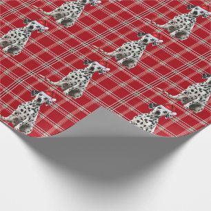 Dalmatian Dog Red Holiday Plaid Christmas Wrapping Paper