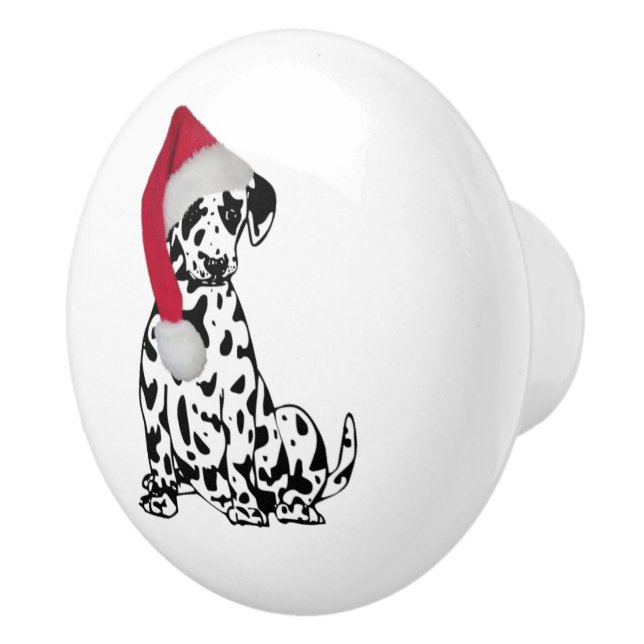 Dalmatian Dog Red Stocking Cap Merry Christmas Ceramic Knob (Right)
