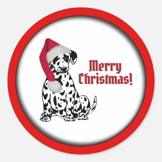 Dalmatian Dog Red Stocking Cap Merry Christmas Classic Round Sticker (Front)