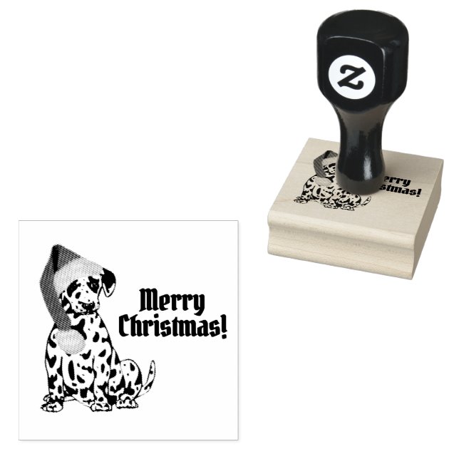 Dalmatian Dog Red Stocking Cap Merry Christmas Rubber Stamp (Stamped)