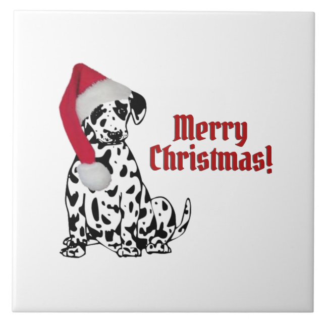 Dalmatian Dog Red Stocking Cap Merry Christmas Tile (Front)