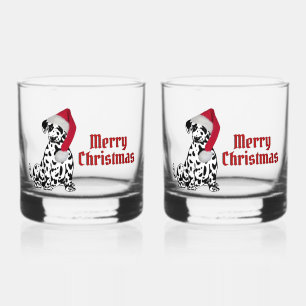 Dalmatian Dog Red Stocking Cap Merry Christmas Whiskey Glass