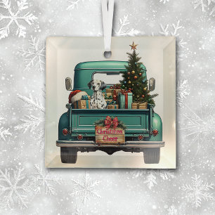 Dalmatian Dog Retro Truck Christmas Glass Tree Decoration