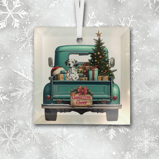 Dalmatian Dog Retro Truck Christmas Glass Tree Decoration (Creator Uploaded)