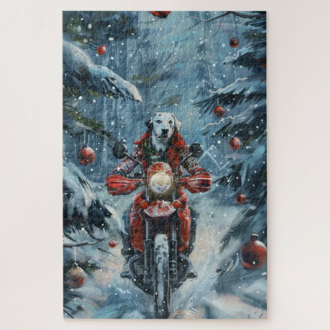 Dalmatian Dog Riding Motorcycle Christmas Jigsaw Puzzle (Vertical)