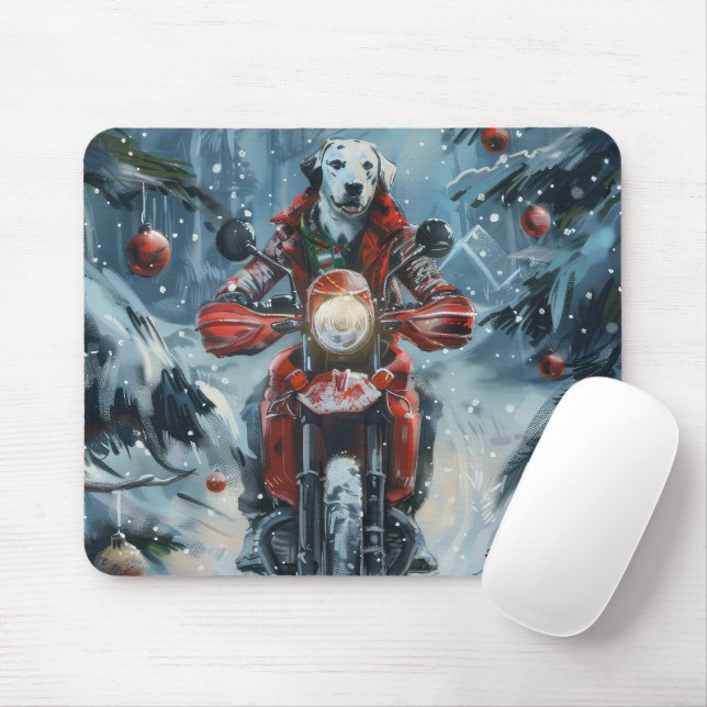 Dalmatian Dog Riding Motorcycle Christmas Mouse Pad (With Mouse)
