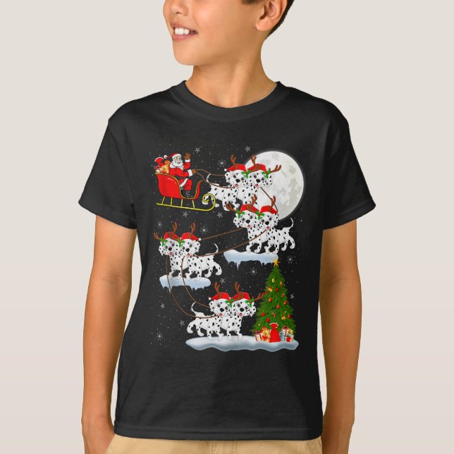 Dalmatian Dog Santa Sleigh Flying Funny Magical Ch T-Shirt (Front)
