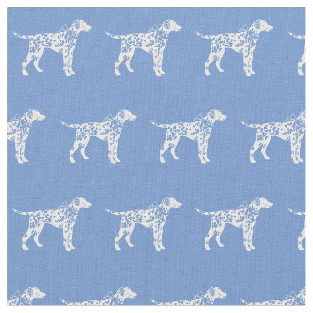 Dalmatian Dog Silhouette Pet Light Blue Fabric (Close Up)