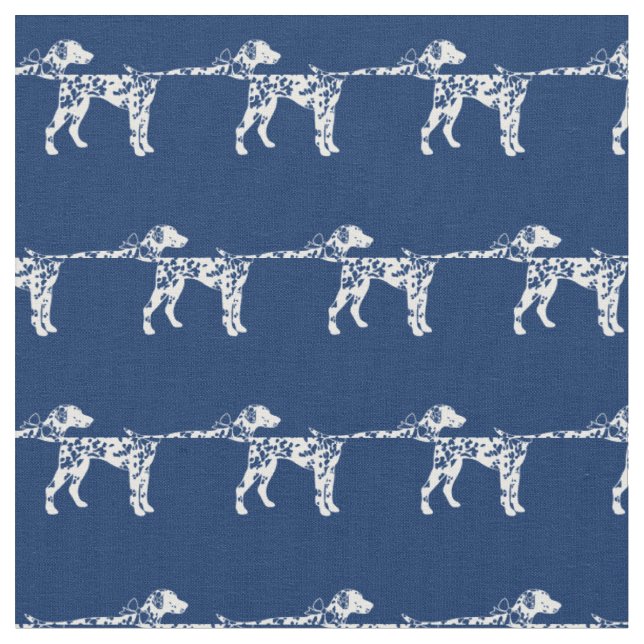Dalmatian Dog Silhouette Pet Navy Blue Fabric (Close Up)
