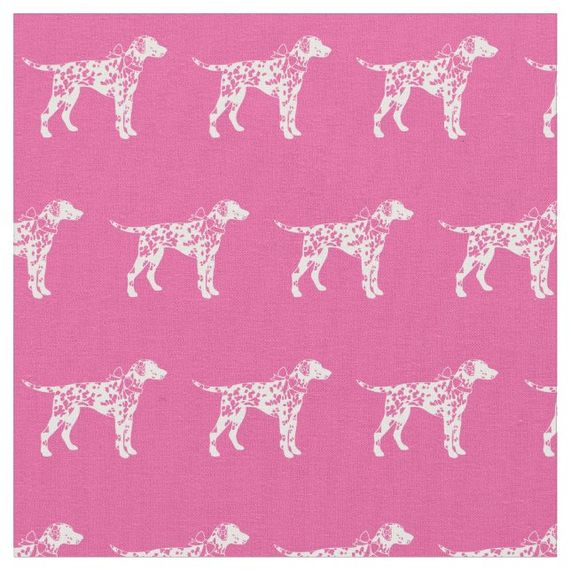 Dalmatian Dog Silhouette Pet Pink Fabric (Close Up)