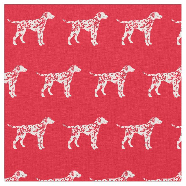 Dalmatian Dog Silhouette Pet Red Fabric (Close Up)