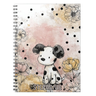 Dalmatian Dog Sketch with Yellow Daisies Notebook