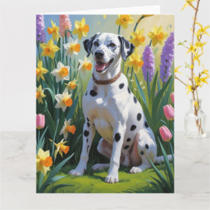 Dalmatian Dog Spring Flowers Painting Card