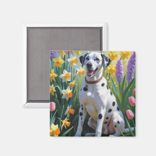 Dalmatian Dog Spring Flowers Painting Magnet