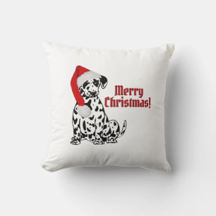 Dalmatian Dog Stocking Cap Merry Christmas White Cushion