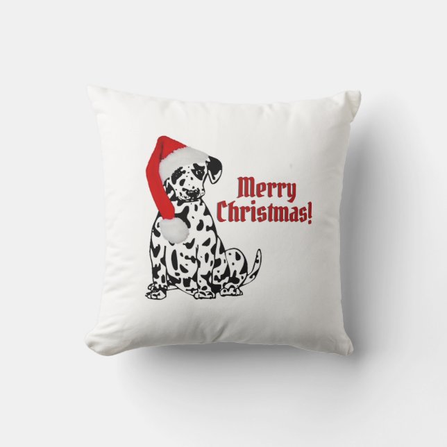Dalmatian Dog Stocking Cap Merry Christmas White  Cushion (Front)