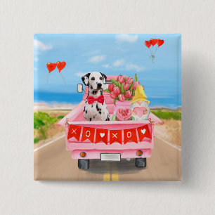 Dalmatian Dog Valentine's Day Truck Hearts  15 Cm Square Badge