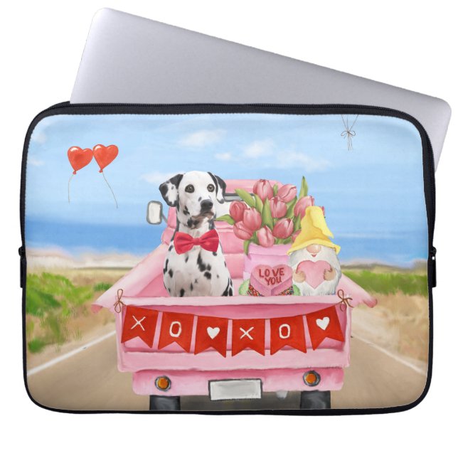 Dalmatian Dog Valentine's Day Truck Hearts Laptop Sleeve (Front)